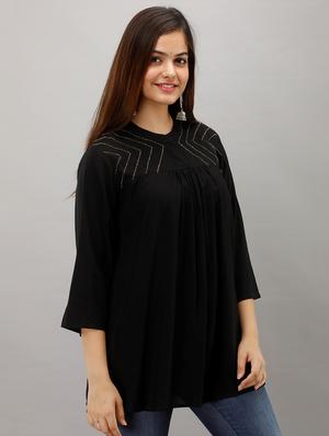 black rayon regular top - 17261031 - Standard Image - 2