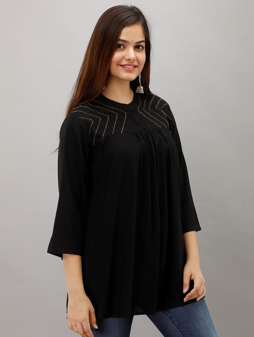 black rayon regular top - 17261031 - Zoom Image - 2