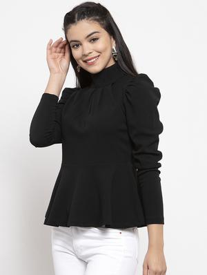 mock neck solid peplum top - 17261768 - Standard Image - 2
