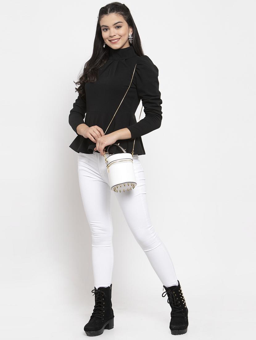 mock neck solid peplum top - 17261768 - Zoom Image - 4