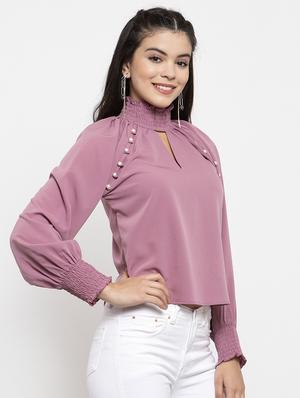 pearl embellished key hole neck top - 17261778 - Standard Image - 2