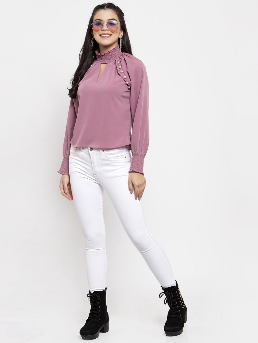 pearl embellished key hole neck top - 17261778 - Zoom Image - 4