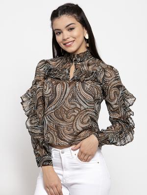 frill detail mandarin neck top - 17261783 - Standard Image - 2