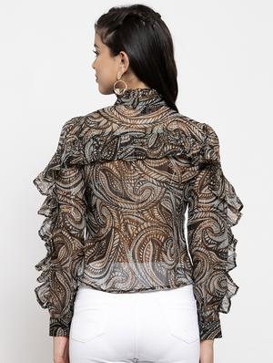 frill detail mandarin neck top - 17261783 - Standard Image - 3