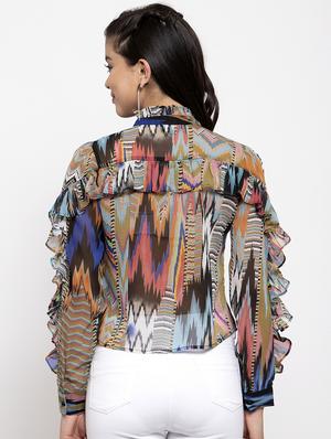 frill detail mandarin neck top - 17261784 - Standard Image - 3