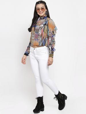 frill detail mandarin neck top - 17261784 - Standard Image - 4
