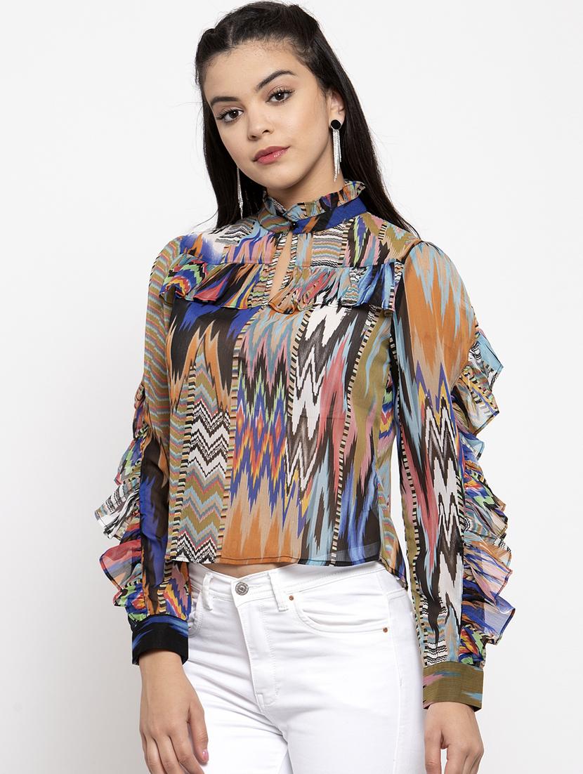 frill detail mandarin neck top - 17261784 - Zoom Image - 2