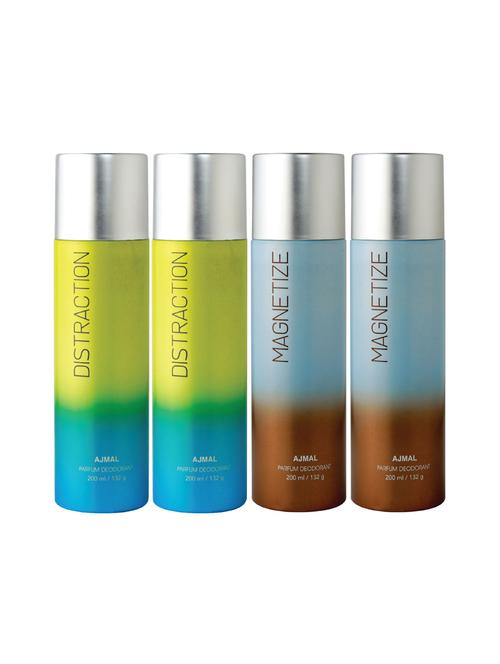ajmal 2 distraction & 2 magnetize deodorant pack of 4 deodorant 200ml each (total 800ml) for unisex+ 4 parfum testers - 17261956 - Standard Image - 1