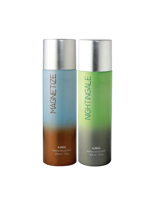 ajmal magnetize & nightingale deodorant pack of 2 deodorants 200 ml each (total 400ml) for unisex+ 2 parfum testers - 17261969 - Standard Image - 1