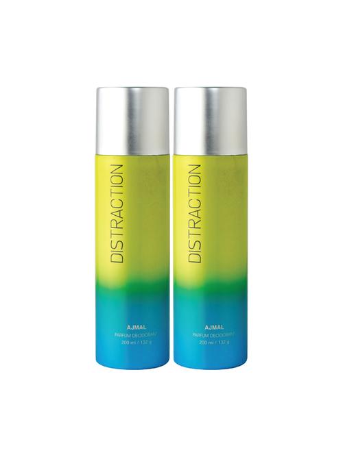 ajmal distraction deodorant pack of 2 deodorants 200 ml each (total 400ml) for unisex+ 2 parfum testers - 17261979 - Standard Image - 1