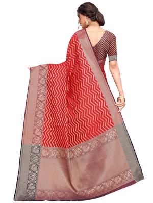 chevron bordered saree with blouse - 17262222 - Standard Image - 2