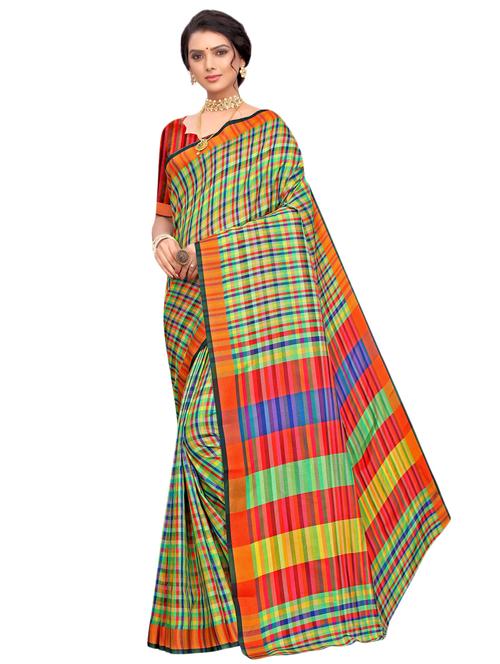 checkered woven saree with blouse - 17262226 - Standard Image - 1