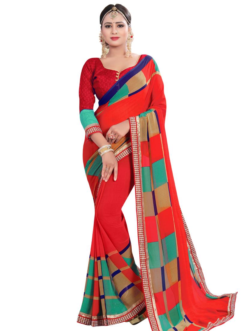 geometric printed saree with blouse - 17262621 - Zoom Image - 1