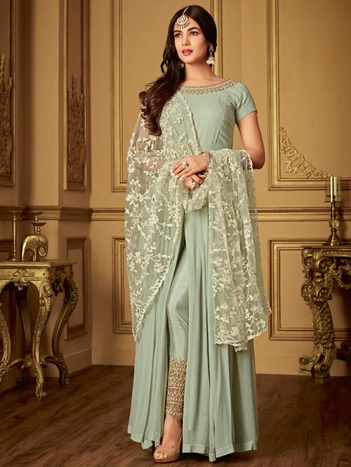 embroidered churidaar suits semi-stitched suit - 17263347 - Standard Image - 1