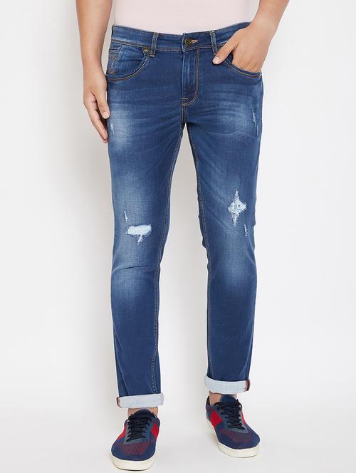 blue light washed distressed denim jeans - 17263461 - Standard Image - 1