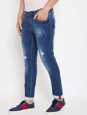 blue light washed distressed denim jeans - 17263461 - Standard Image - 2
