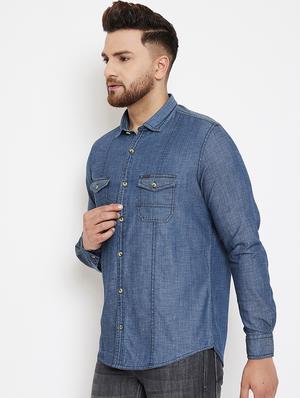 blue solid denim casual shirt - 17263495 - Standard Image - 2
