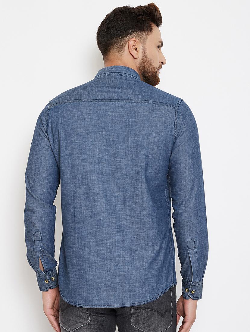 blue solid denim casual shirt - 17263495 - Zoom Image - 3