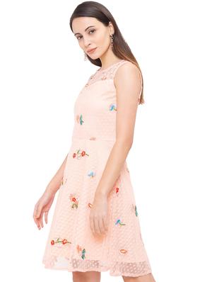 embroidered detail dobby fit & flare dress - 17264067 - Standard Image - 2