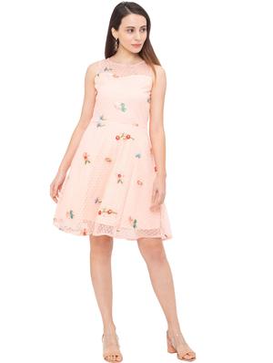embroidered detail dobby fit & flare dress - 17264067 - Standard Image - 4