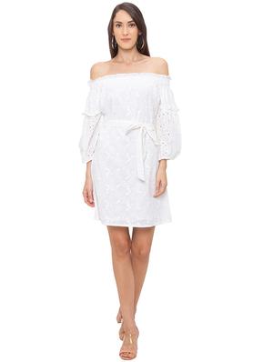 off shoulder schiffli a-line dress - 17264072 - Standard Image - 4