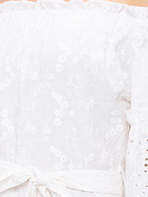 off shoulder schiffli a-line dress - 17264072 - Standard Image - 5