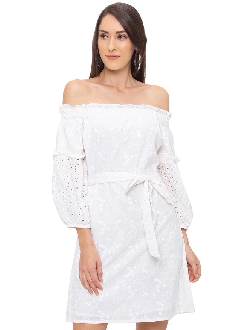 off shoulder schiffli a-line dress - 17264072 - Zoom Image - 1