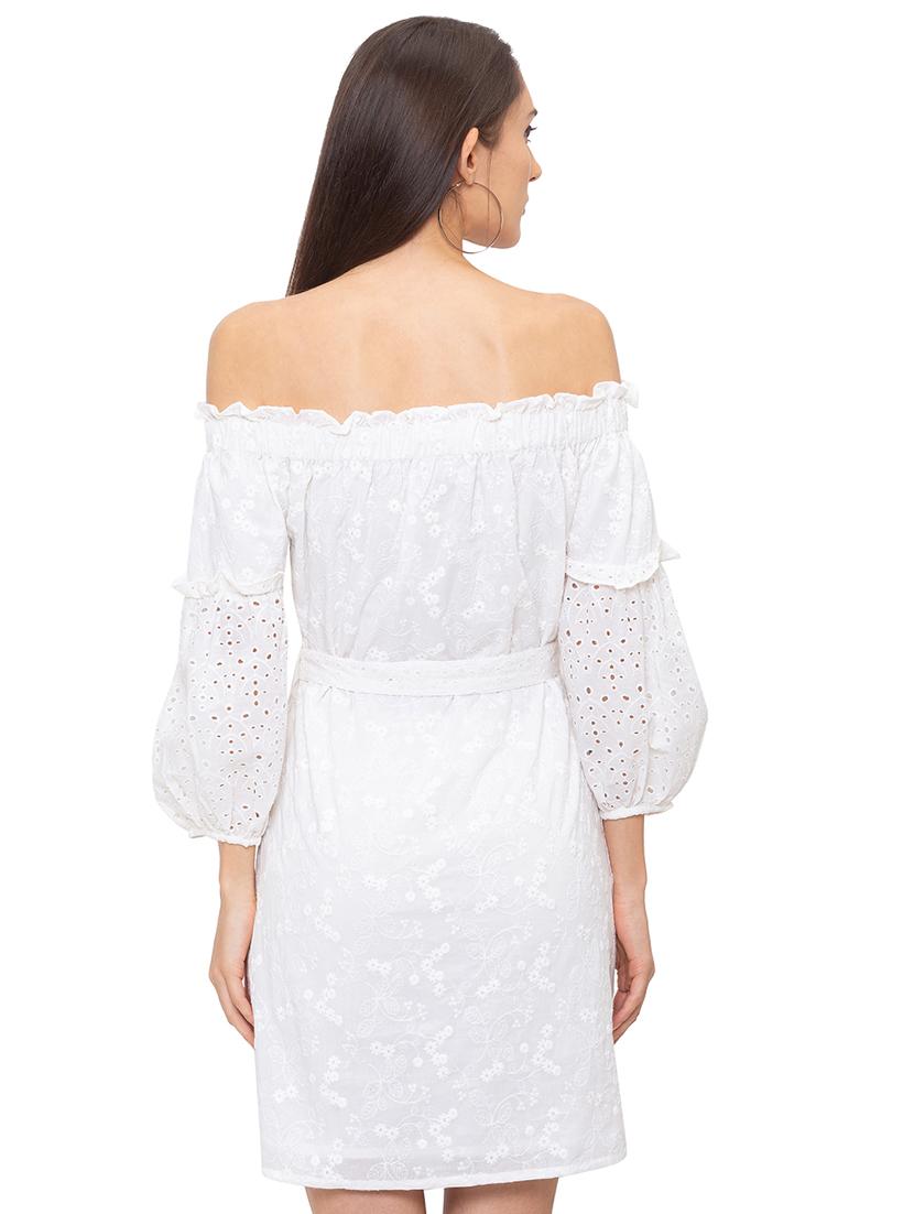 off shoulder schiffli a-line dress - 17264072 - Zoom Image - 3