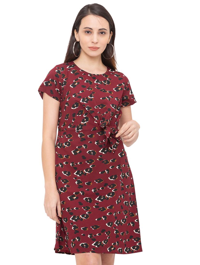 tie front round neck a-line dress - 17264076 - Zoom Image - 1