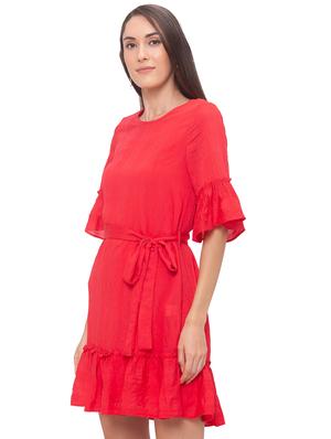 tie front bell sleeved a-line dress - 17264080 - Standard Image - 2