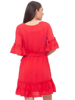 tie front bell sleeved a-line dress - 17264080 - Standard Image - 3
