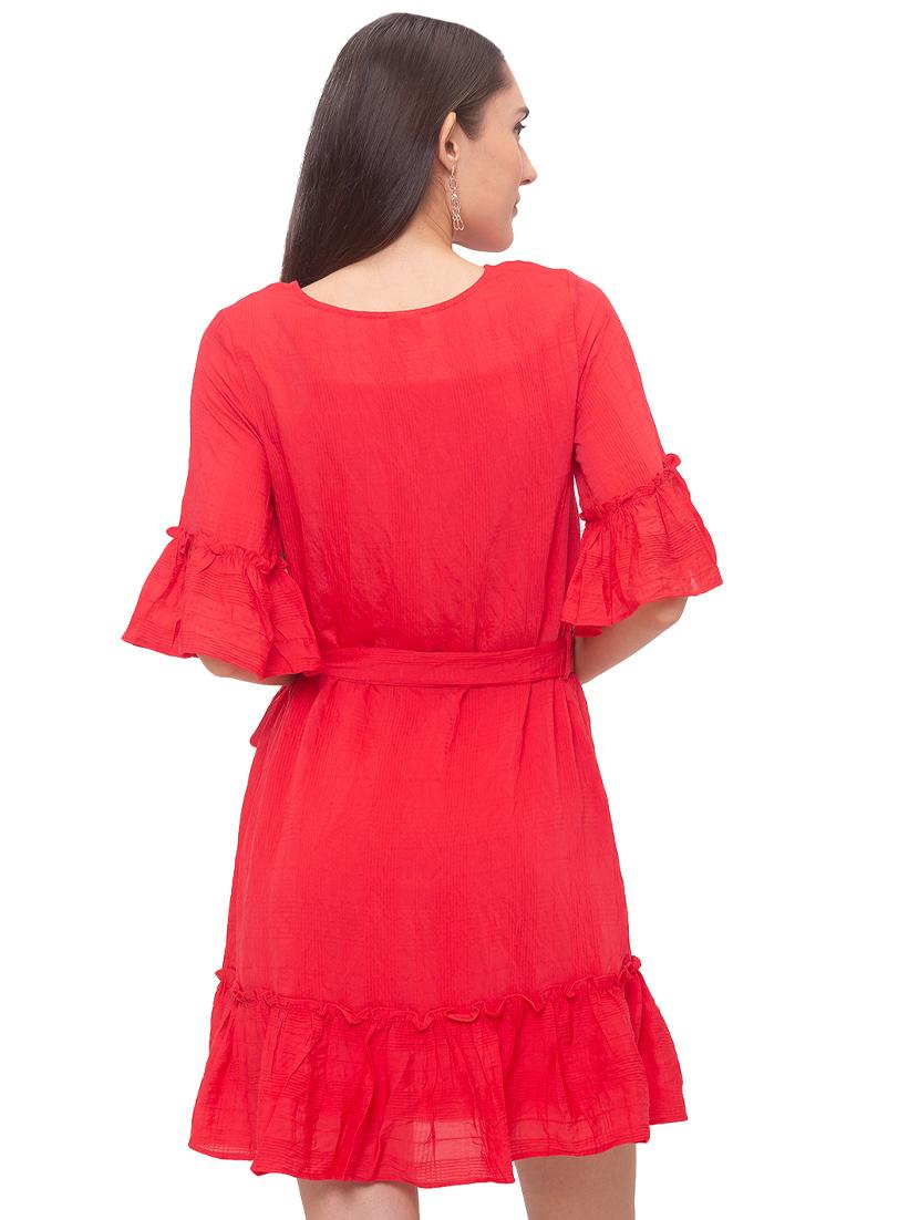 tie front bell sleeved a-line dress - 17264080 - Zoom Image - 3