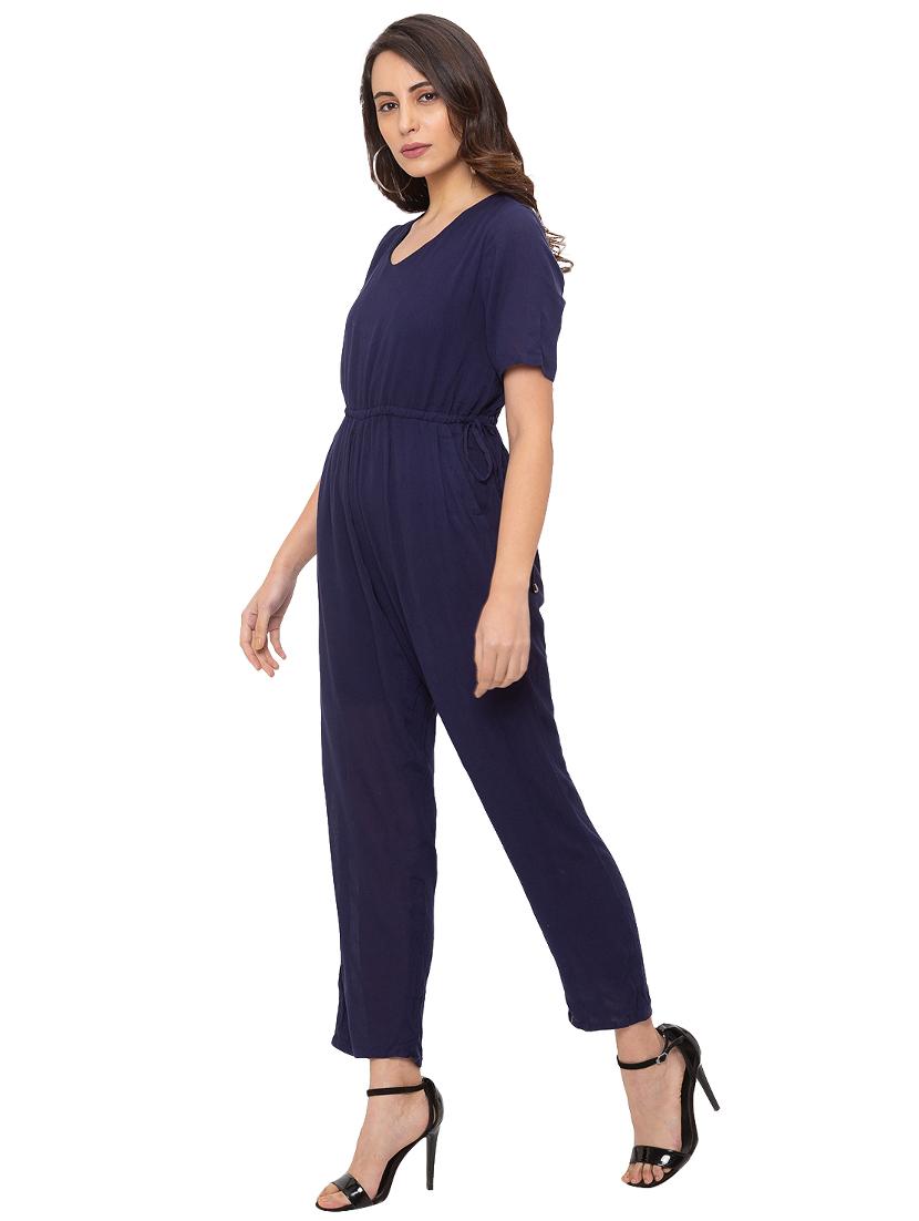 drawstring waist solid full leg jumpsuit - 17264107 - Zoom Image - 2