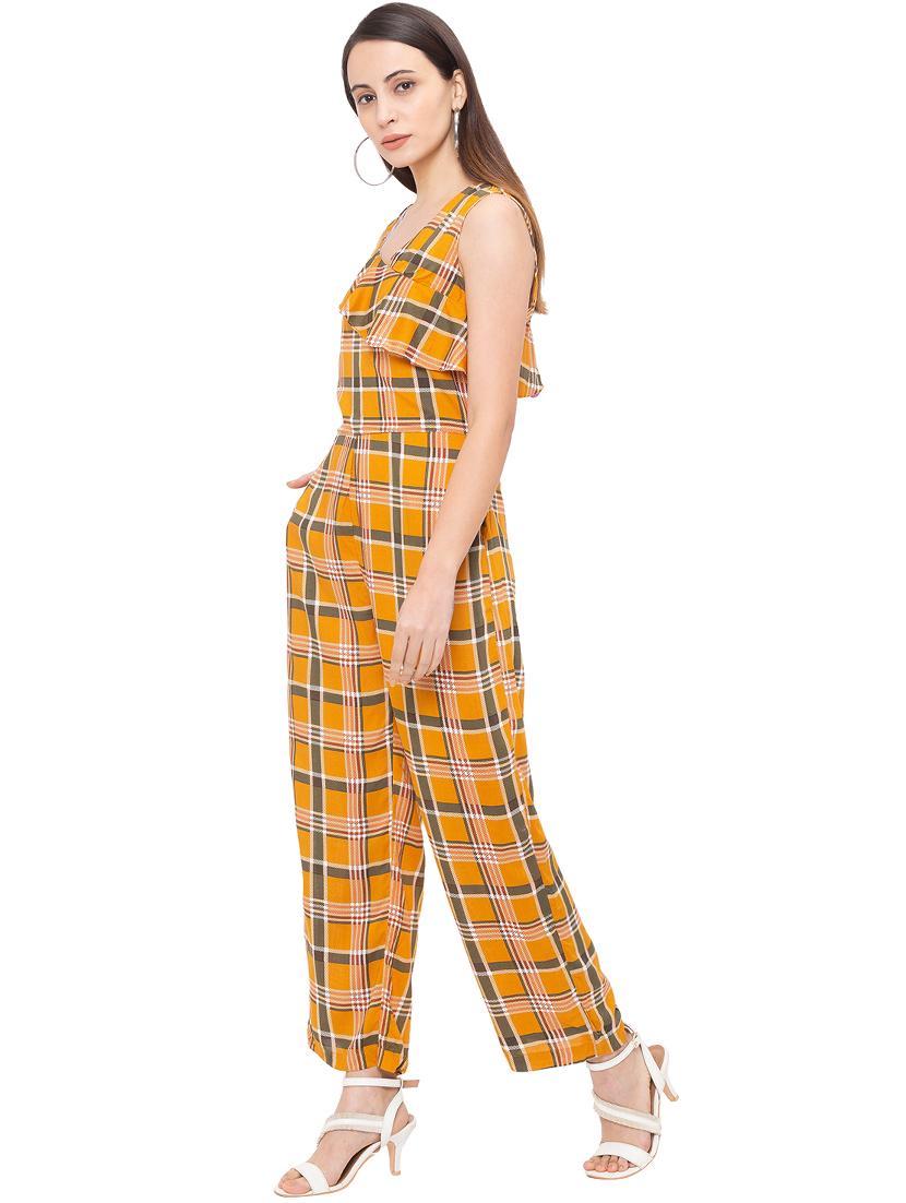 frill detail checkered full leg jumpsuit - 17264115 - Zoom Image - 2