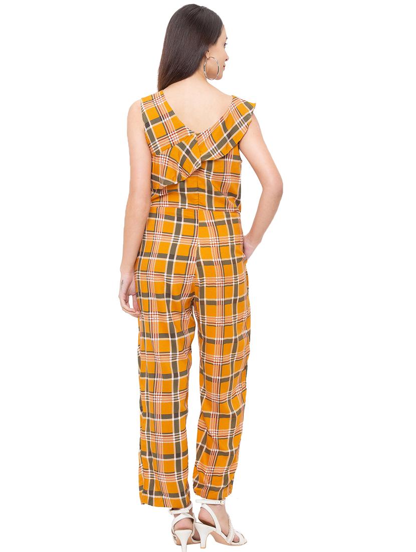 frill detail checkered full leg jumpsuit - 17264115 - Zoom Image - 3