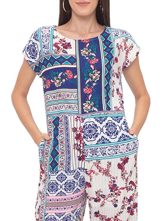 round neck printed full leg jumpsuit - 17264117 - Zoom Image - 4