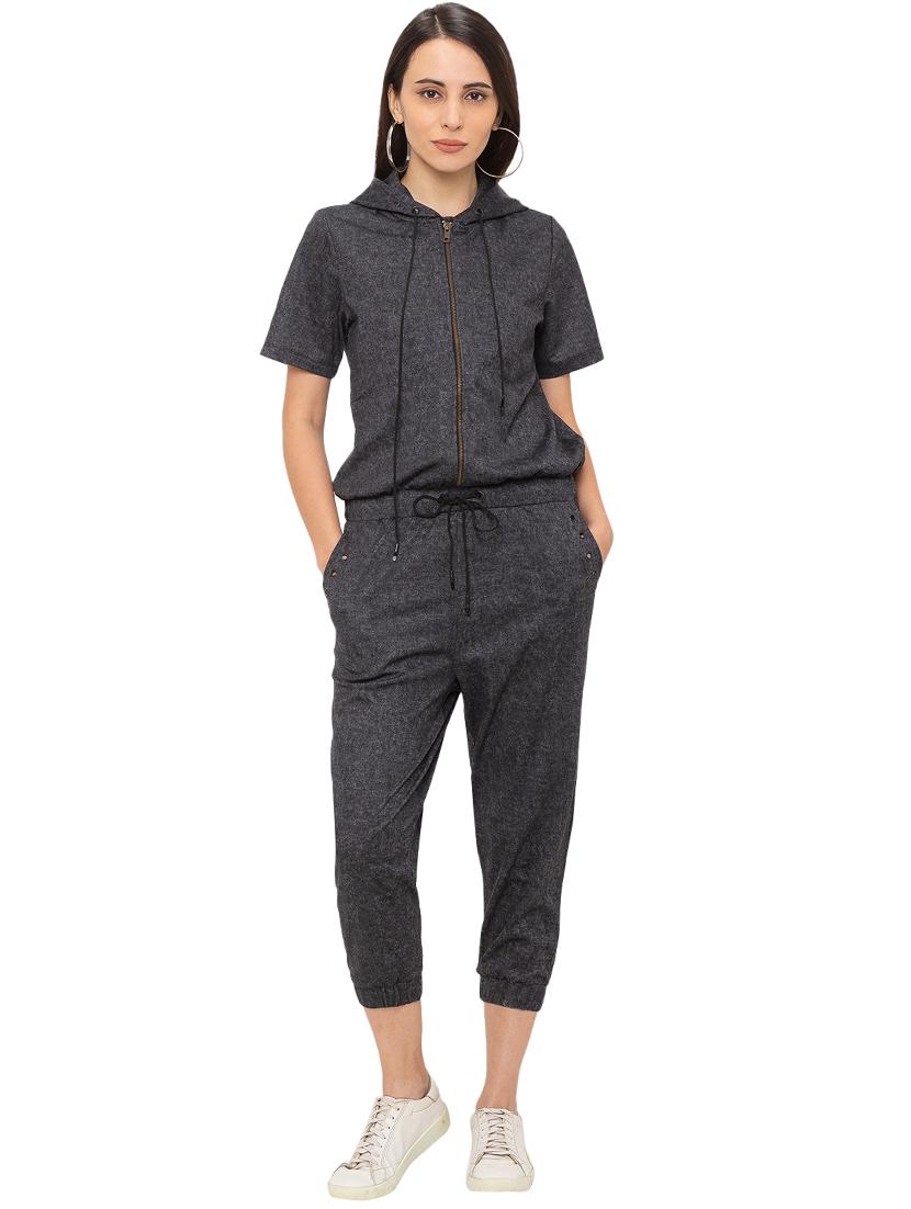 hooded neck drawstring waist jumpsuit - 17264119 - Zoom Image - 1