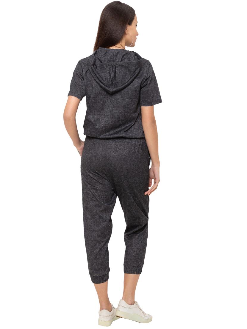 hooded neck drawstring waist jumpsuit - 17264119 - Zoom Image - 3