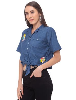 tie front cropped shirt - 17264135 - Standard Image - 2