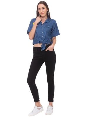 tie front cropped shirt - 17264135 - Standard Image - 4