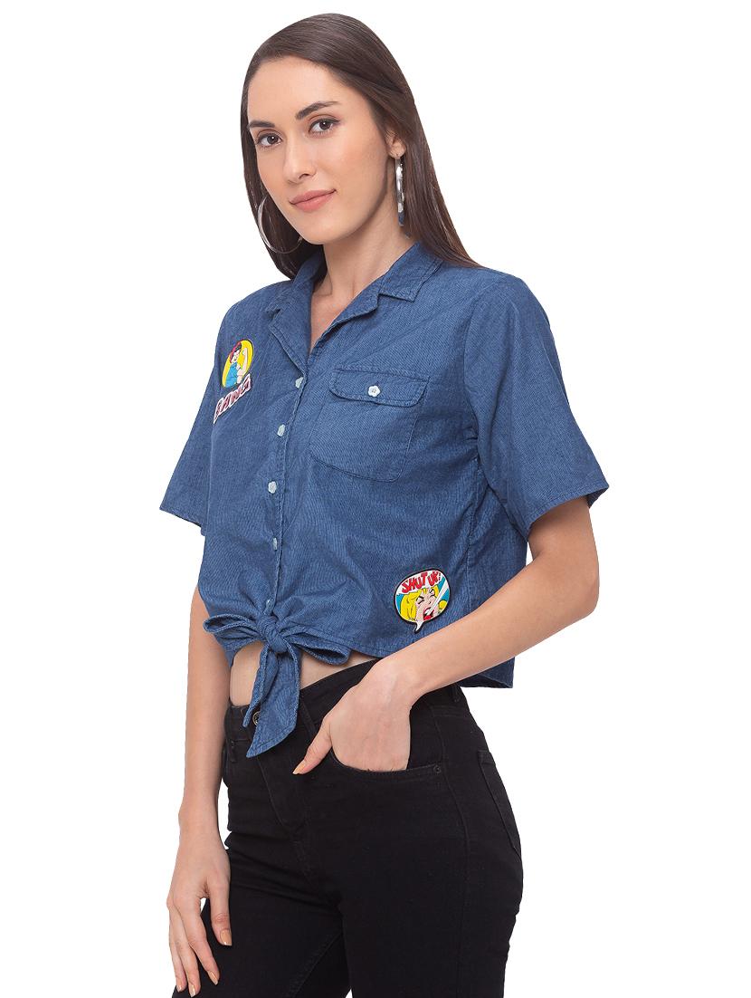 tie front cropped shirt - 17264135 - Zoom Image - 2