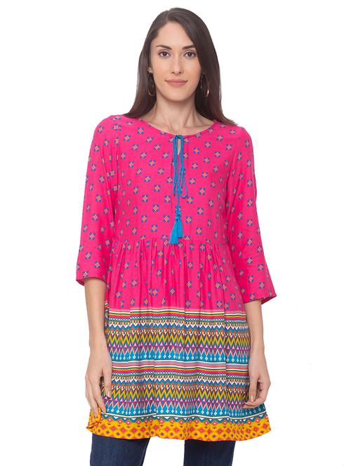 tie up neck printed tunic - 17264284 - Standard Image - 1