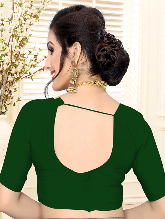 bottle green embroidered saree with blouse - 17264349 - Zoom Image - 4