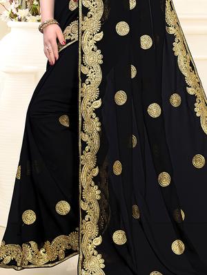 black georgette embroidered saree with blouse - 17264352 - Standard Image - 5