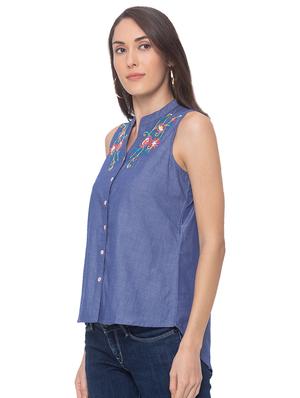 mandarin neck embroidered detail shirt - 17264609 - Standard Image - 2