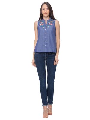 mandarin neck embroidered detail shirt - 17264609 - Standard Image - 4