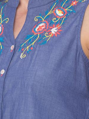 mandarin neck embroidered detail shirt - 17264609 - Standard Image - 5