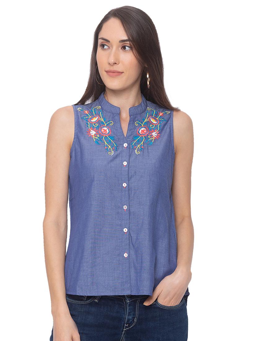 mandarin neck embroidered detail shirt - 17264609 - Zoom Image - 1