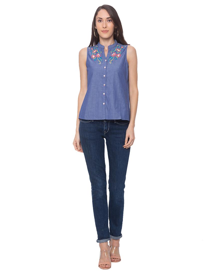mandarin neck embroidered detail shirt - 17264609 - Zoom Image - 4