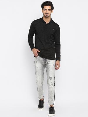 black melange collared t-shirt - 17264693 - Standard Image - 4